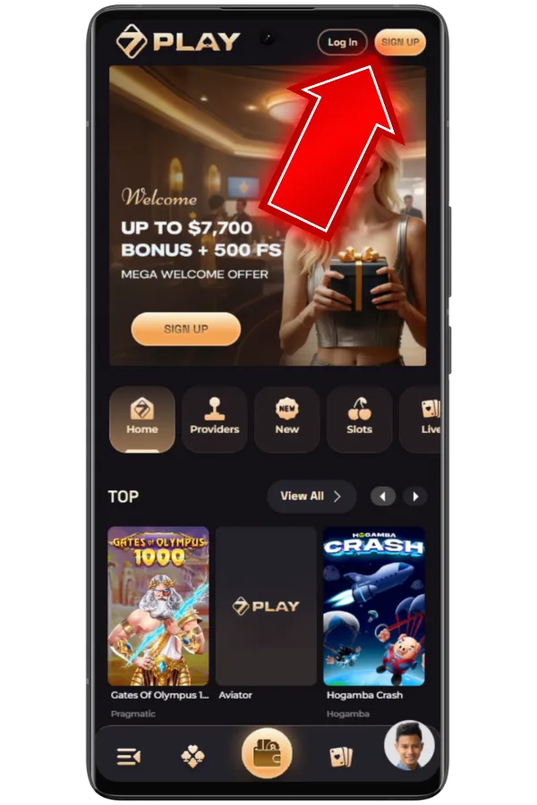 Access the registration page on SevenPlay
