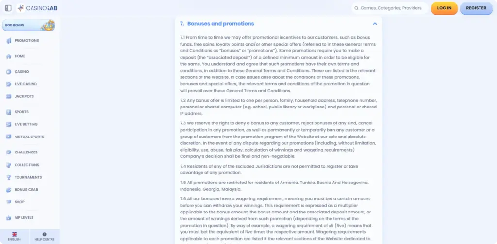Bonus Terms, Limits and Value CasinoLab