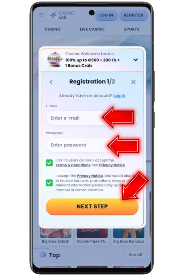 Enter login credentials