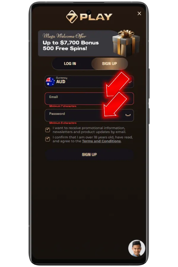 Enter login credentials on SevenPlay