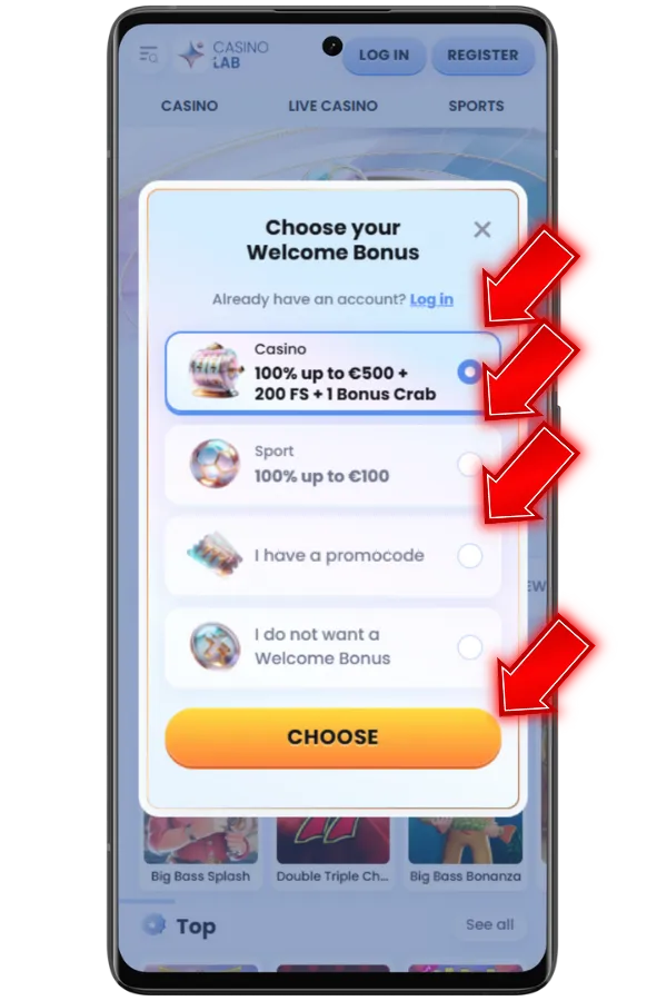 Select your welcome bonus