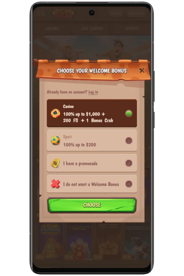 Select your welcome bonus