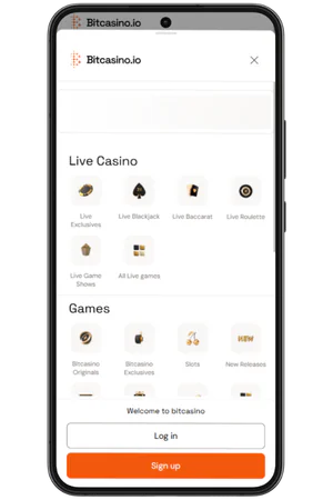 Bitcasino navigation menu