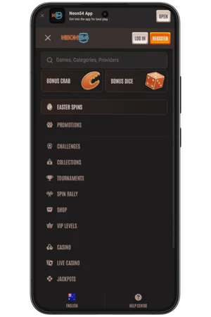Neon54 navigation menu